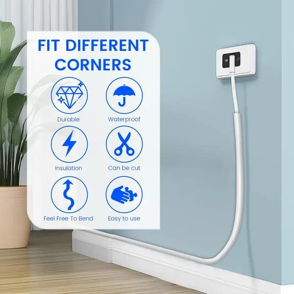 Self-adhesive cable organizer, flexible, paintable cable hider for TV and speaker cables, white, 6 meters