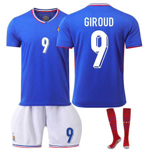 2024 UEFA EM 2024 Frankrig Hjemme Fodboldtrøje Sæt Med Strømper NO.9 GIROUD NO.9 GIROUD XL