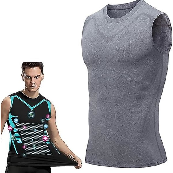 Ionic Shaping Vest, Body Shaper för män, 2023 ny version Ionic Shaping Väst för män, bekvämt andningsbart issilketyg Grey S