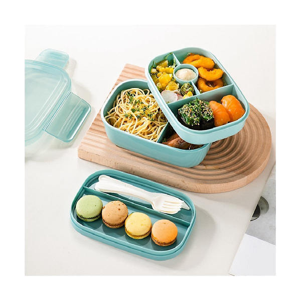 Vuxen Stapelbar Bento Lunchbox 3 Lager Läcksäker All-in-1 Bento Box Lunchlåda med Redskapssås