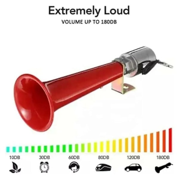 Universell Tyrkisk Fløyte, 12v 24v Lufthorn for Lastebiler 180db Rødt Horn Formål 12v/24v Campingvogner Lastebiler SUVer Motorsykler Tyrkisk Fløyte...