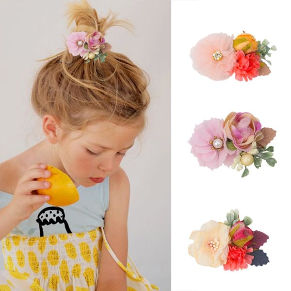 8 st konstgjorda blomma hårklämmor för flickor med löv falska foral hårklämmor Baby huvudbonader Håraccessoarer F storlek