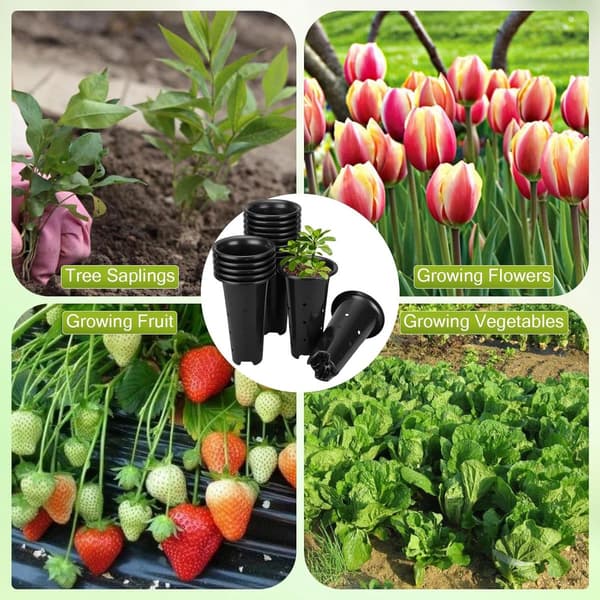 Dype planteskolepotter, 8-pakning, 22 cm høye, solid plast med dreneringshull for frøplanter og dyp-rotfestede planter, svart
