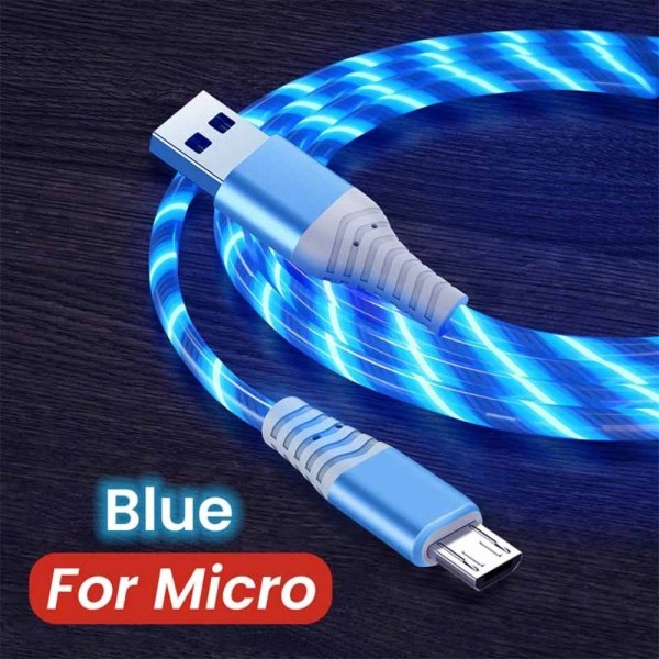 2 stk Streaming Datakabel Mobiltelefon Ladekabel BLÅ Blå Mikro-Mikro Blue Micro-Micro