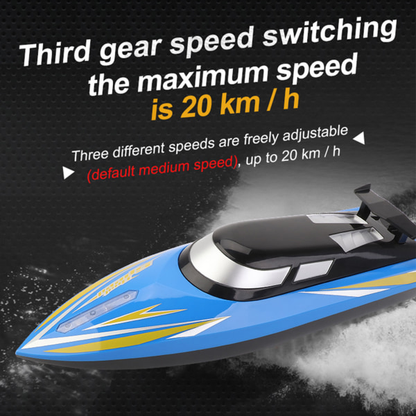 2,4G fjernkontrollbåt 3-girs hastighet Justerbar Vanntett elektrisk hurtigbåtleke med beskyttelsesdeksel blå