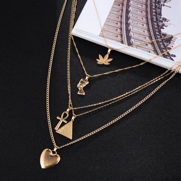 Överdriven Multilayer hjärta triangel form hängande halsband legering kvinnor smycken gåva