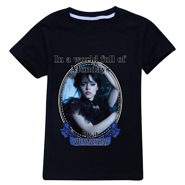 Addams Family Wednesday Kid Print Crew Neck kortärmad T-shirt svart black 130cm