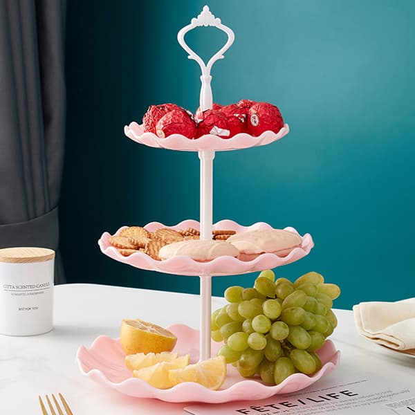 1 st Tårtställ Vit Plast Dessertbord Ställ Set 4 st 3 Vånings Cupcake Displayställ Kakbricka Rack Serveringsbricka Tårtdisplaytorn för Style 3