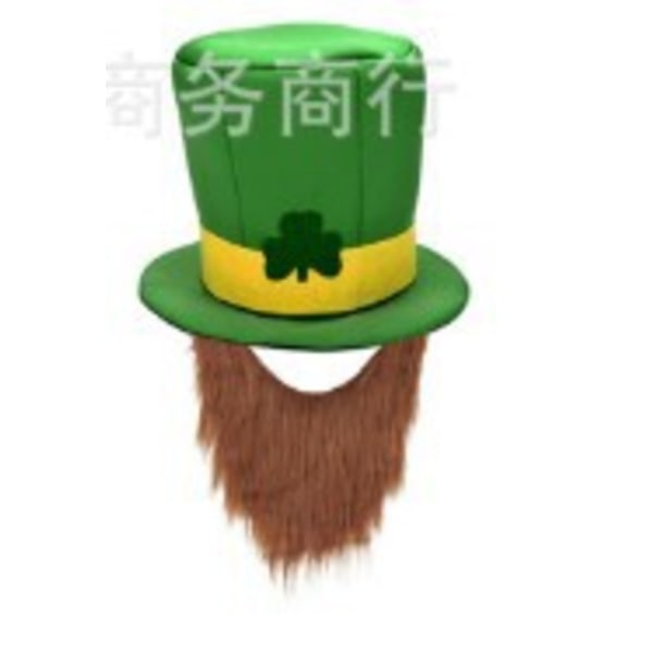 St. Patrick's Day Topper Shamrock Huvudbonad + skägg Grön irländsk semesterfilt Non-woven hatt