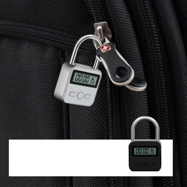 Metallisk Timer Lås LCD-Skærm Multifunktionel Elektronisk Tid 99 Timer Maks. Timer USB Genopladelig Timer Hængelås Sølv