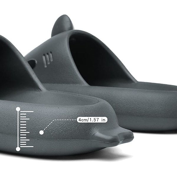 Herre- og damesandaler i hajform - sommer-sandaler med åben tå, skridsikre badesandaler til strand og pool med tyk sål Grå Gray 42/43