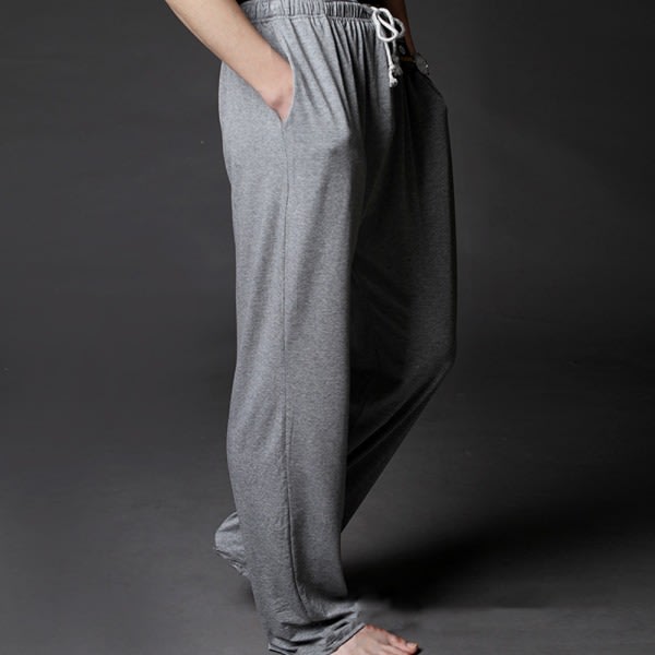 Pyjamasbyxor for män Fickor Pyjamasunderdelar Sovkläder Hemkläder Lys grå XXL