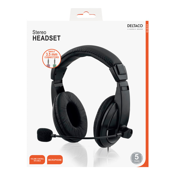 Stereo headset lukket bagside omkring øret lydstyrkekontrol 2x3,5 mm 2 m