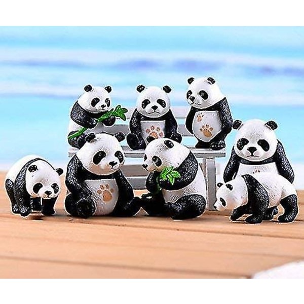 8 stykker Miniatyrträdgårdsprydnad Djur Söt Panda Mini Fairy Figur Ornament Dekorativt hjerter Gör-det-självtillbehör Kit