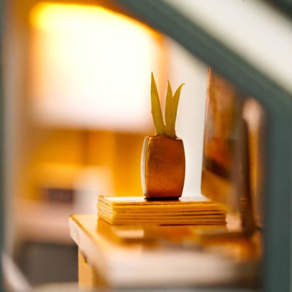 DIY tredukkehus miniatyr med møbler planter LED lys dekorasjon julegave til barnQL?001