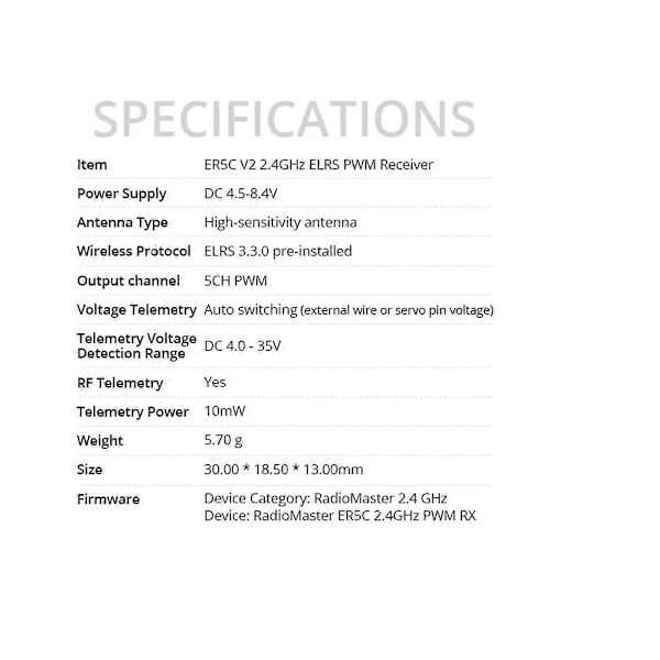 ER5C V2.0 2.4GHz ELRS PWM Mottaker ER5C V2.0 FCC 5Ch ExpressLRS 2.4GHZ PWM Mottaker for RC Bil.pa
