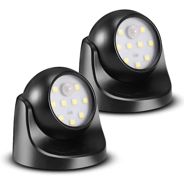 Rörelsesensor LED Vägglampa, Vattentät, Trådlös, 6000K Kallvit (2-pack)