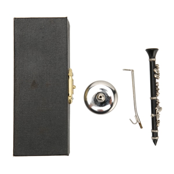 Miniatyr klarinettkopi med stativ og etui Minimusikkinstrumentmodell Dukkehusdekorasjon 3,1 tommer