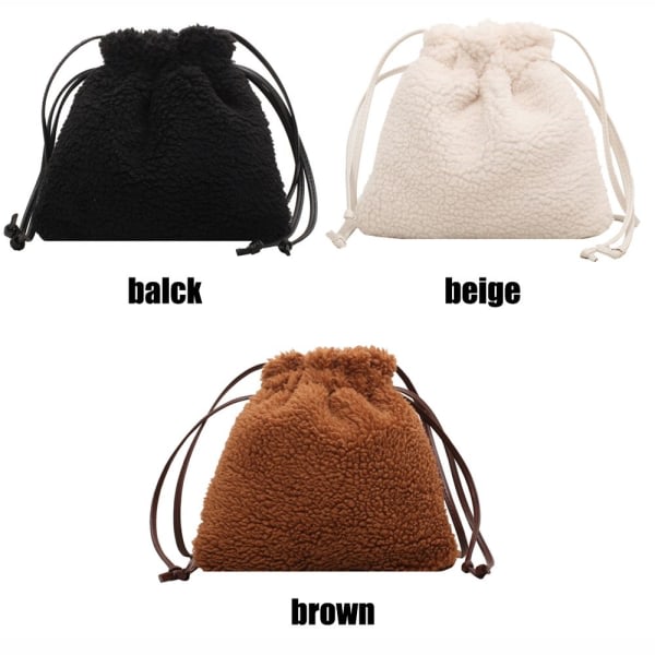Dame skuldervesker Fluffy Bucket Bag med snøring brun