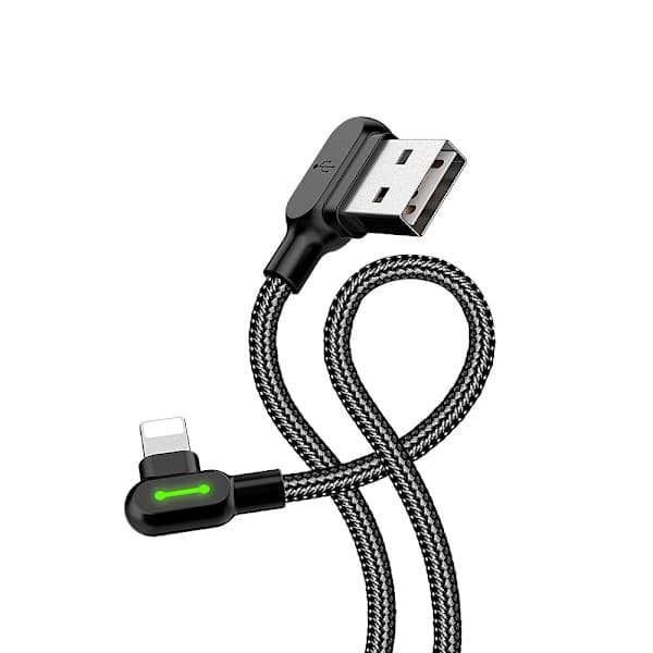 McDodo CA-4673 Kulmaliitin Lightning-kaapeli, LED, 2A, 1.8m, musta