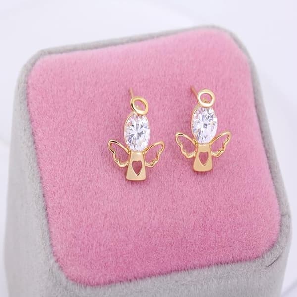 Förgyllda Charm Grønne Runde Kubiske Zirkonia Lykkelige Engel Design Mini Post Stud Øreringe