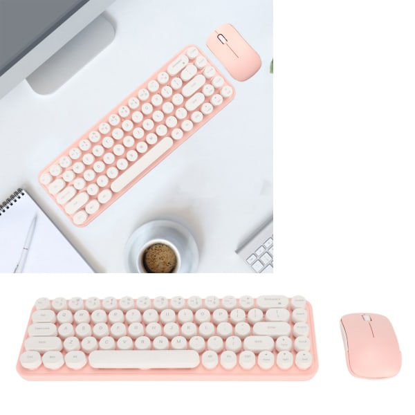 Skrivemaskin Tastatur og mus Combo 68 taster 2,4 GHz Stabil overføring Batteridrevet Retro skrivemaskintastatur for Windows Hvit Rosa