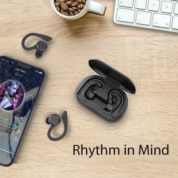 Bluetooth-hodetelefoner med IPX7 vanntett for løping, svart