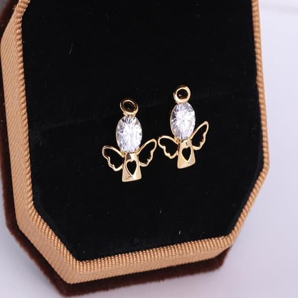 Förgyllda Charm Grønne Runde Kubiske Zirkonia Lykkelige Engel Design Mini Post Stud Øredobber