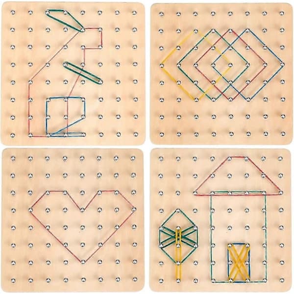 Træ med mønsterkort og elastikker - 8X8 Pegboard-stifter med elastiktape, formpuslespil inspirerer