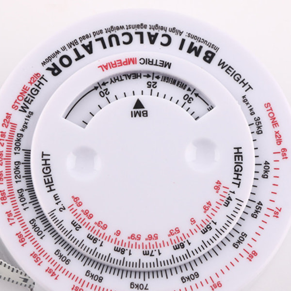 Pyöreä BMI-mittanauha Automaattinen sisäänvedettävä vyötärönauha Teippilaskin Kannettava Terveys Mittanauha Työkalut Valkoinen