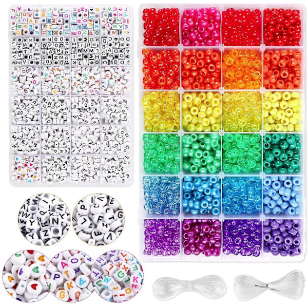 4000-dele Pony Beads-sæt, inklusive 2400 RainboW Pony Beads og 1600 Bogstavperler, 24 Farver 4 Stilarter Kandi Perler