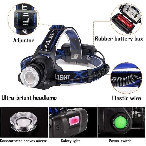 Hodelykt, Oppladbar LED-lampe, 10000LM Hodelykt med 3 lys—PA