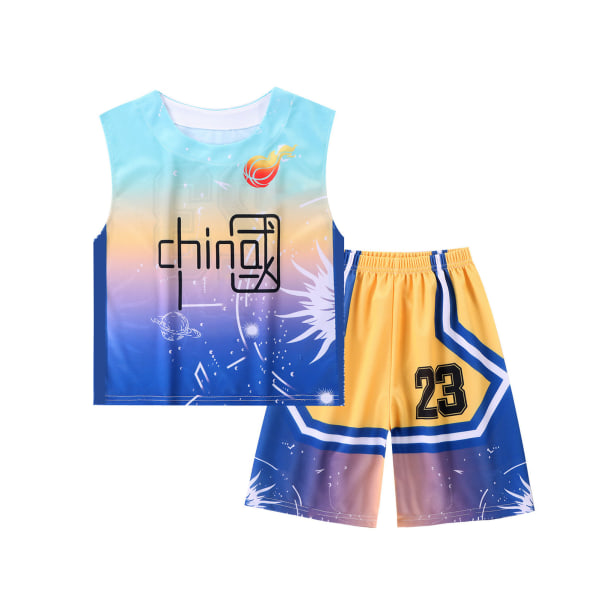 Basketball-trøyesett for barn, hurtigtørkende, pustende sports-shorts for barn, jenter, gradient blå