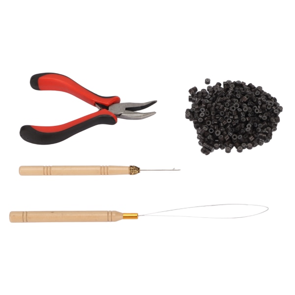 4 stk Hair Extension Tool Kit Professionelt hårstyling tangsæt med 4,5 mm silikoneringe trækløkke 4 500 stk silikoneringe