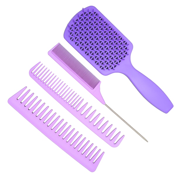 4 stk hårkambørstesæt Let at filtre halekam med brede tænder kam hårkamsæt til hårstyling Lilla æske pakket