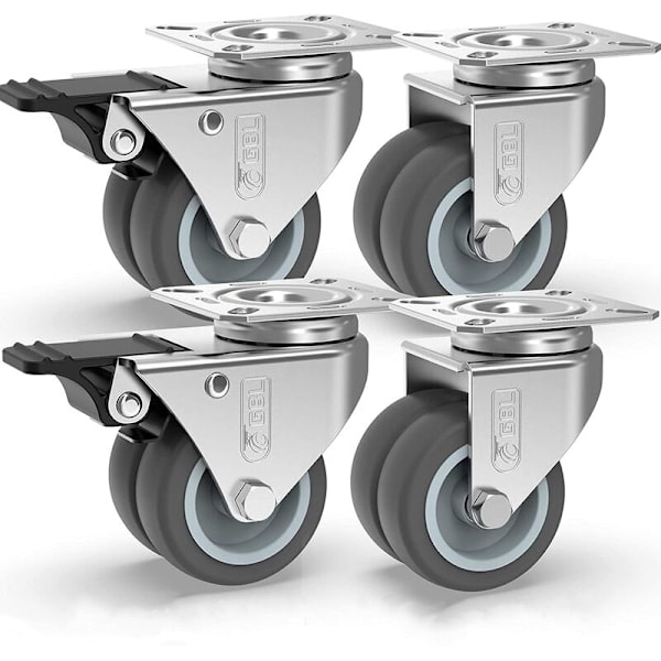 Møbelhjul 400 kg, 50 mm drejelige hjul med og uden bremse