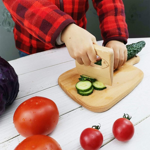 Träkniv för barn för matlagning och säker skärning av grönsaker, frukt,