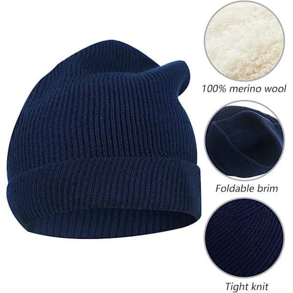 Stickad mössa 100 % merinoull Unisex varma vintermössor