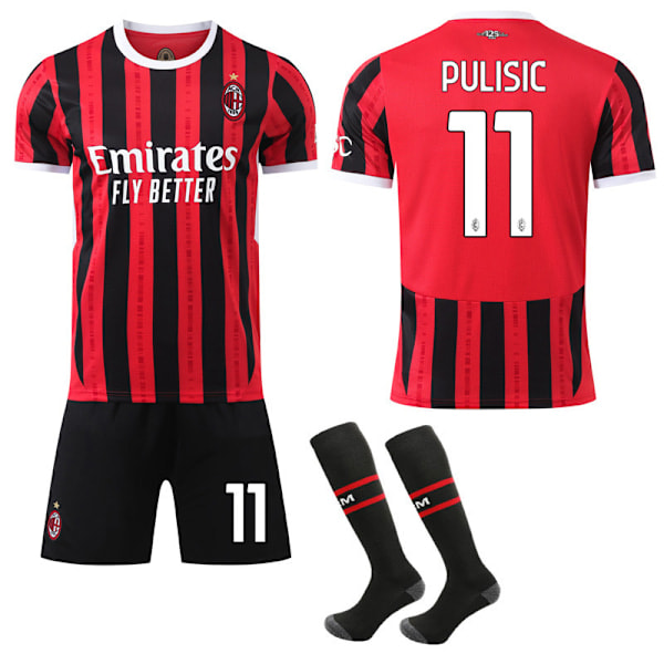 AC Milan Hemma Barn & Vuxen Fotbollströja med Strumpor 2024-2025 Nr 11 PULISIC XS