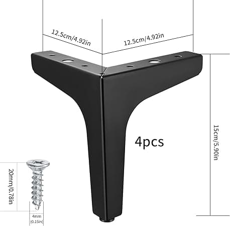 4 stk. Udskiftnings møbelfødder sort metal, 6\"/15 cm trekantede møbelfødder, bordben, skabsfødder,