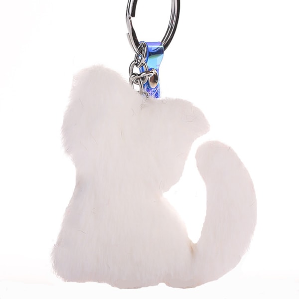 Söpö Animal Cat Pehmo yksivärinen avaimenperä avaimenperä (valkoinen)