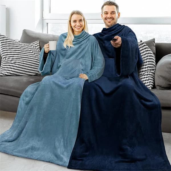 Bærbar ærmefilt Vinterblød sofafilt Helkrop, Marineblå Navy blue