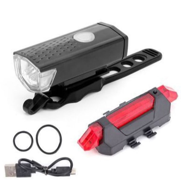 Sykkellyssett USB oppladbart lys med høy lysstyrke Sykkel Svart frontlykt Rødt baklys for nattkjøring