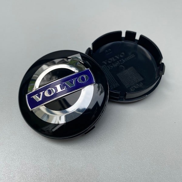 Paris_4 x Volvo alumiinivanteet, pyörännavan suojukset, 64 mm, musta/sininen, C70, S60, V60, V70, S80, XC90
