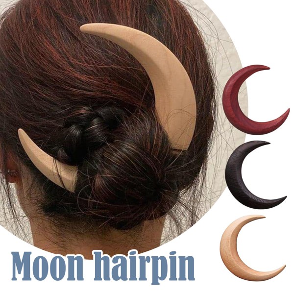 Handsnidad Crescent Moon Hair Gaffel Trä Crescent Moon Hårnål för långt hår Månhår Stick Hårstylingverktyg Tillbehör