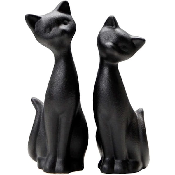 Svart kattstatue, hjemmedekorasjon mini kattstatue, romdekorasjon matt keramisk kattunge statue, gave kattstatue for katter-Xin（PA）