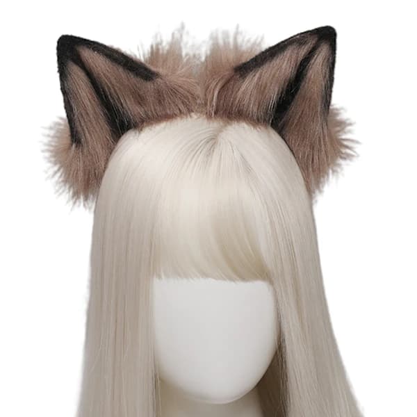 Räv Katt Lang Pels Ører Hår Hodeplagg Ulv Dyr Halloween Khaki