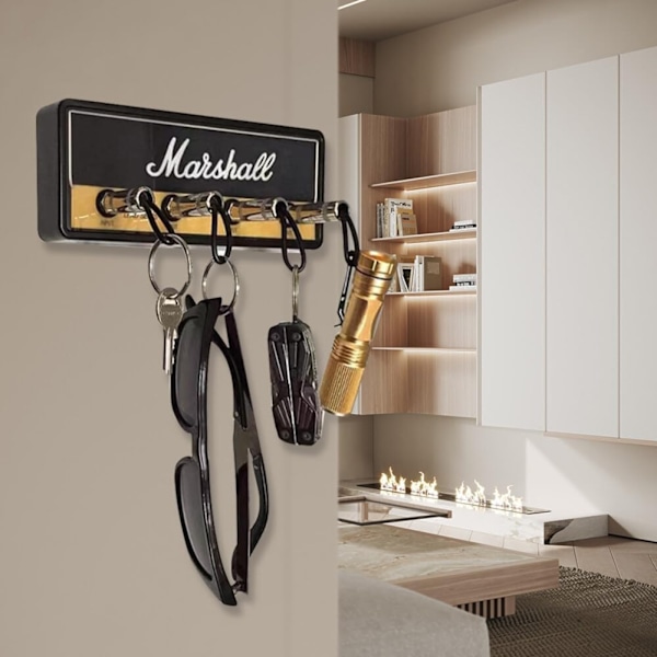 Veggmontert nøkkelholder, gitar nøkkelkroker, JCM800 Standard gitar nøkkelring, gitarforsterker nøkkelholder krok med 4 nøkkelholdere, svart black