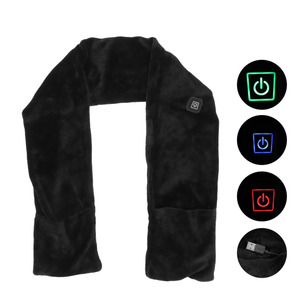 Opvarmet tørklæde Justerbar temperatur Lang opvarmningshals tørklæde Halstøj med lommer sort