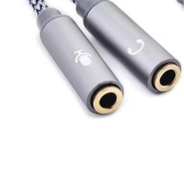 3,5 mm hodetelefonsplitter 2 i 1 hann- til kvinnelig nylonstrikket 3,5 mm lydsplitter for telefon bærbar PC-nettbrett Sølvgrå